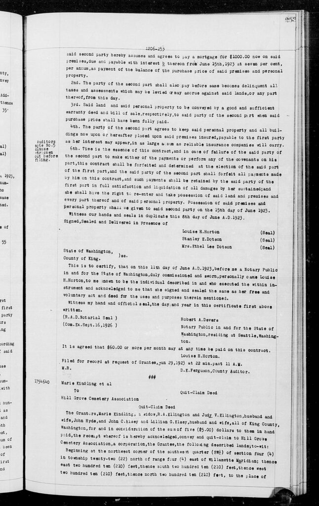 1923 06 28 quit claim deed kindling et al to hill grove cemetery association pdf