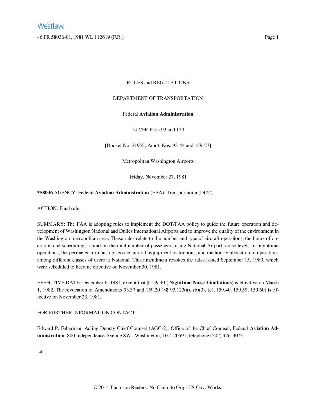 1981 FAA regulations of DCA and iad pdf