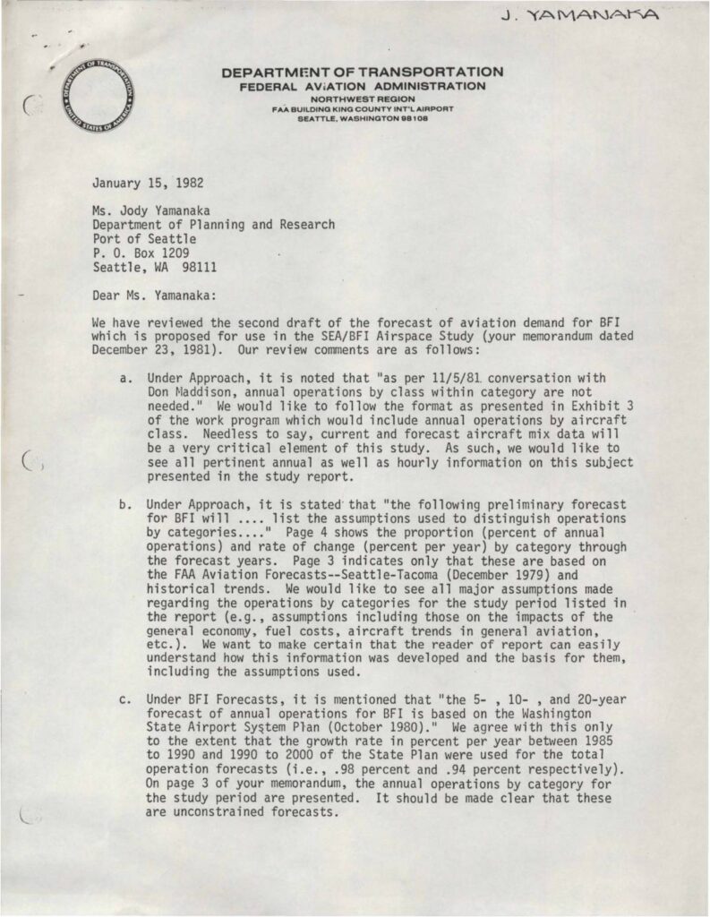 1982 01 15 FAA beisse to yamanaka bfi aviation demand forecast review pdf