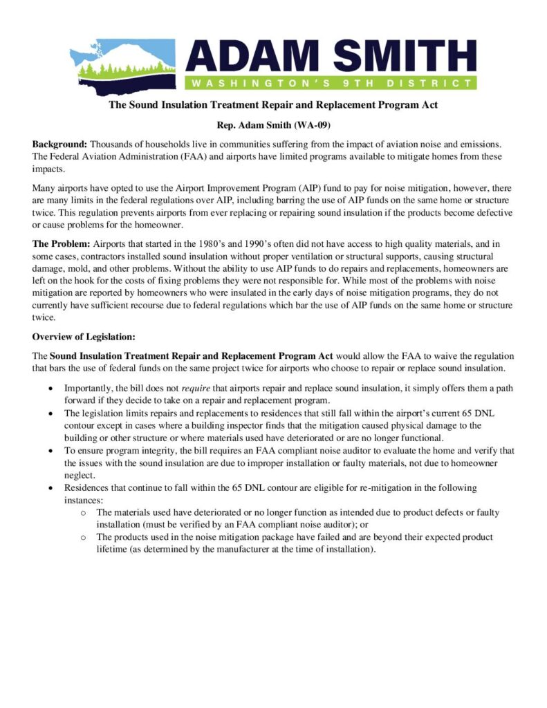 2023 Sound Insulation Treatment Repair and Replacement Program Act Fact Sheet 1 Pdf
