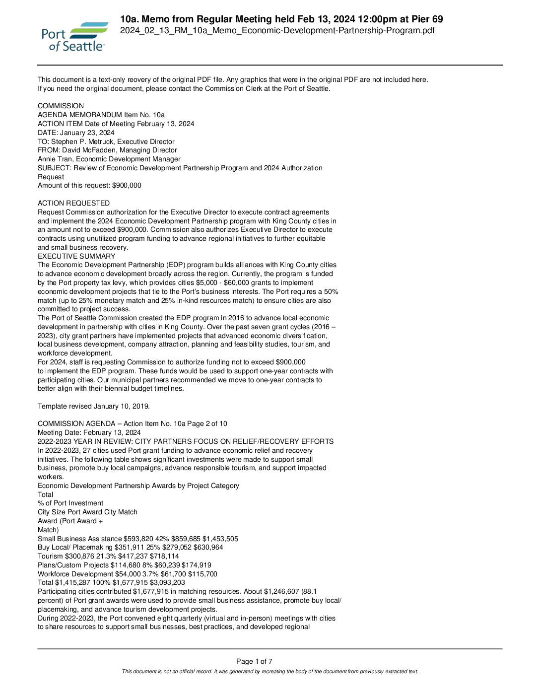 2024 02 13 RM 10A Memo Economic Development Partnership Program Pdf