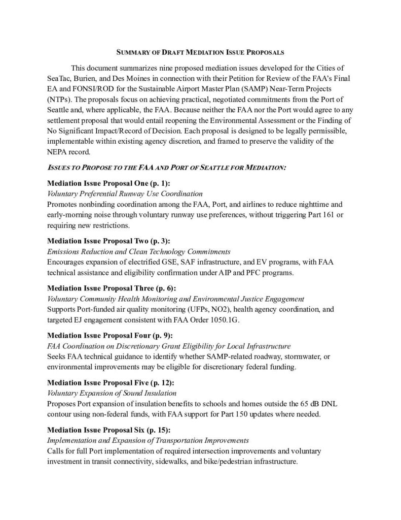 2026.01.26 three city summary and mediation issues for FAA and port of seattle pdf