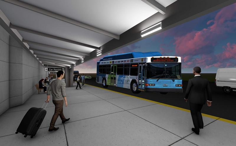 Architectural rendering of Sea-Tac Widen Arrivals bus canopy, January 2021