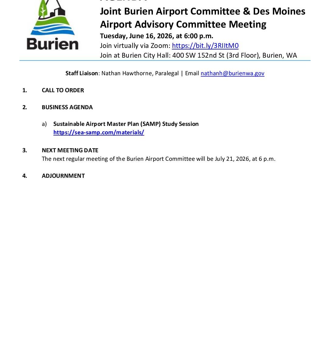 Burien airport committee 16 jun 2026 agenda pdf pdf