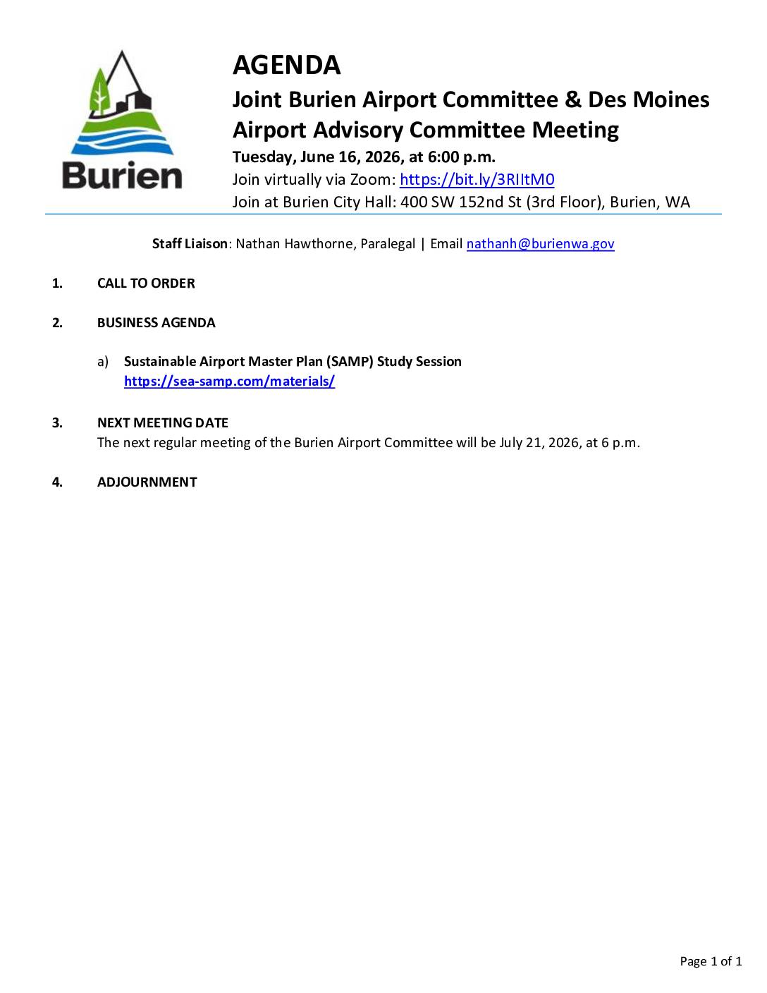 Burien airport committee 16 jun 2026 agenda pdf pdf