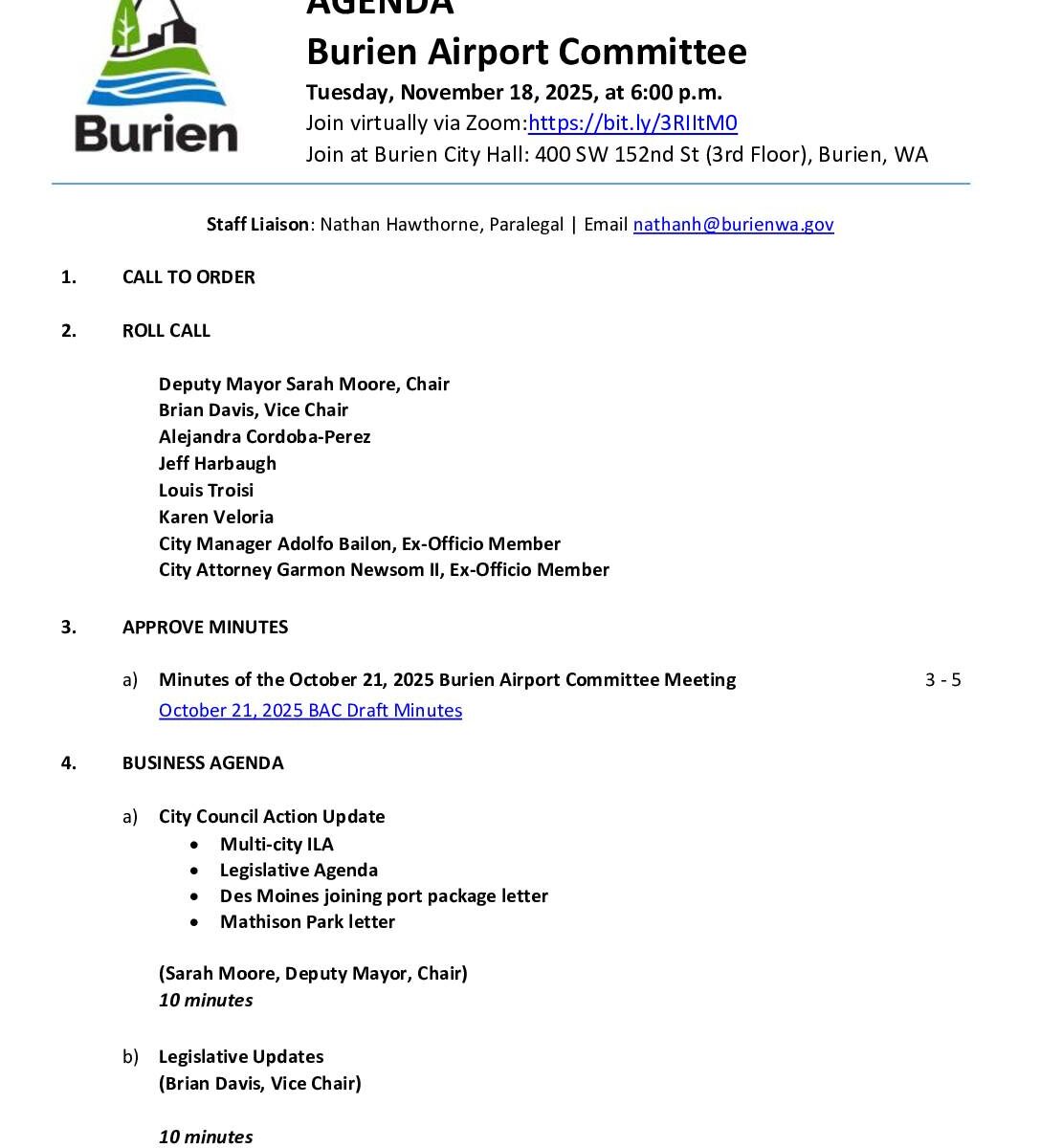 Burien Airport Committee 18 Nov 2025 Agenda Pdf Pdf