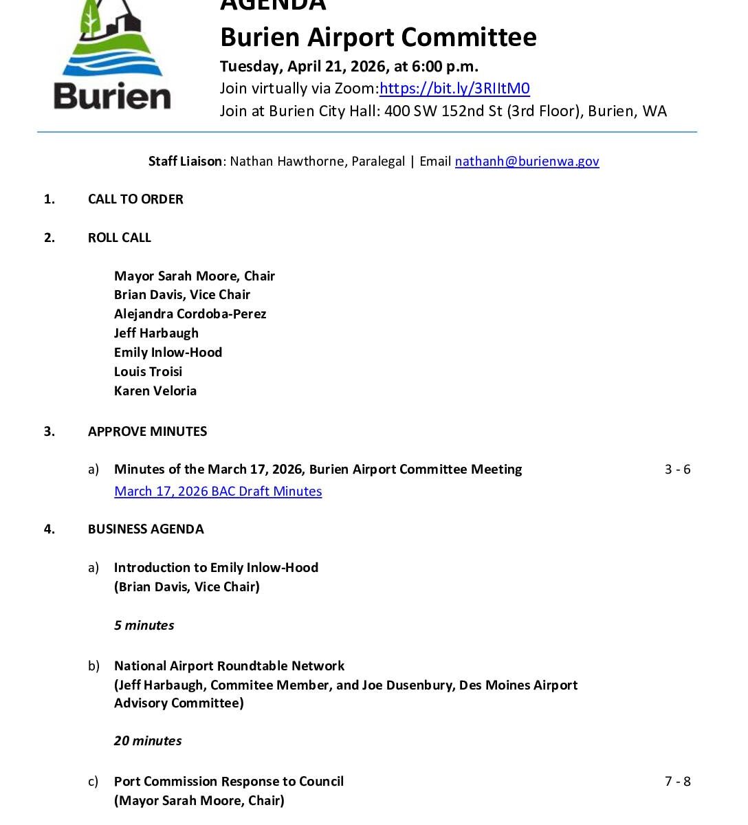 Burien Airport Committee 21 Apr 2026 Agenda Pdf Pdf