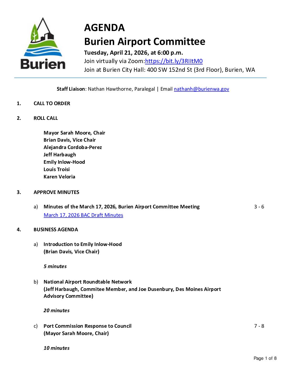 Burien Airport Committee 21 Apr 2026 Agenda Pdf Pdf