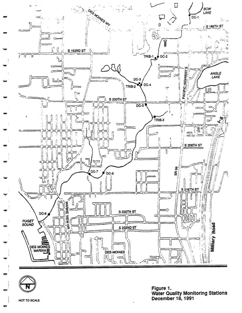 Des Moines Creek Parametrix 1992 Water Quality Study Monitoring Stations