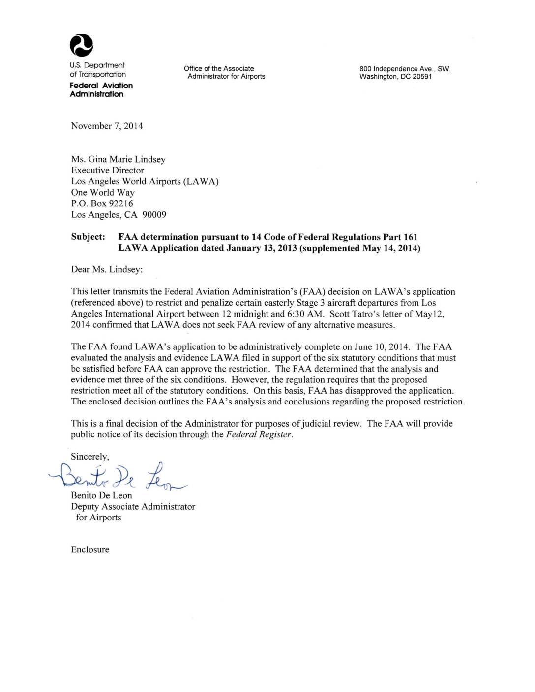 Final Determination LAX Part 161 Application November 7, 2014 Pdf