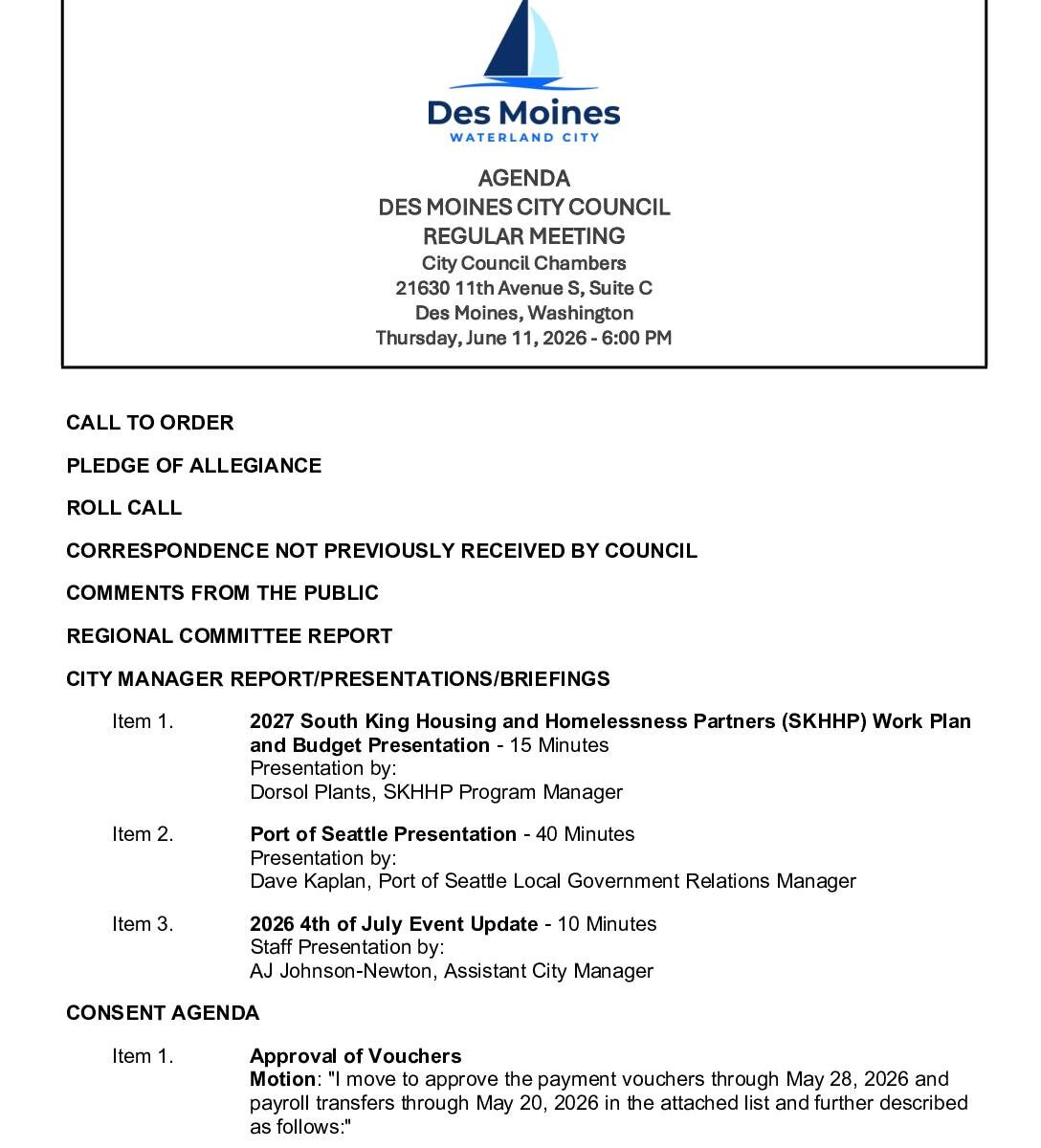 June 11 2026 city council meeting agenda packet pdf