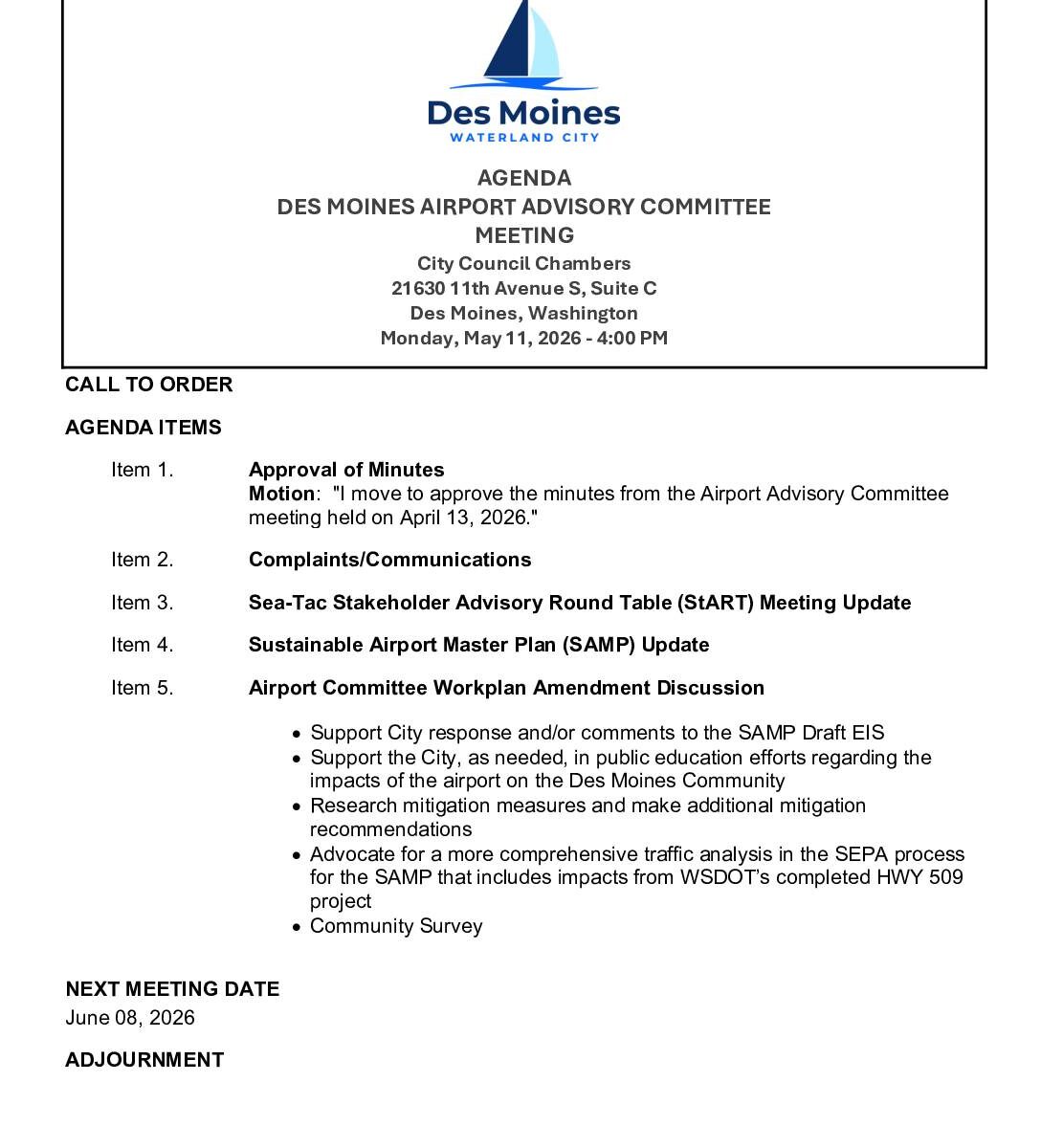 May 11 2026 airport advisory committee agenda packet pdf