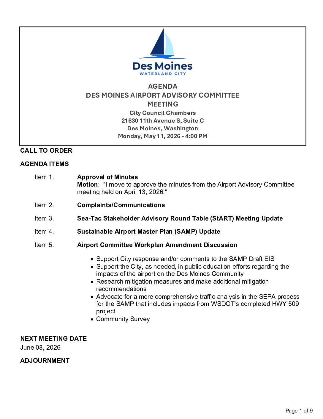 May 11 2026 airport advisory committee agenda packet pdf