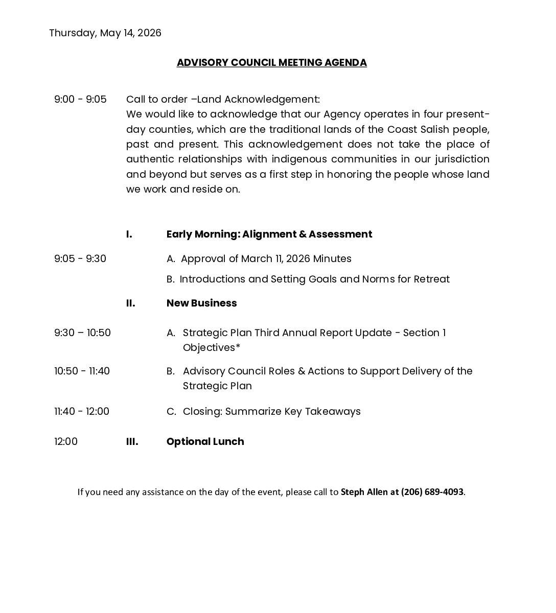 May 14 2026 advisory council meeting agenda and materials pdf