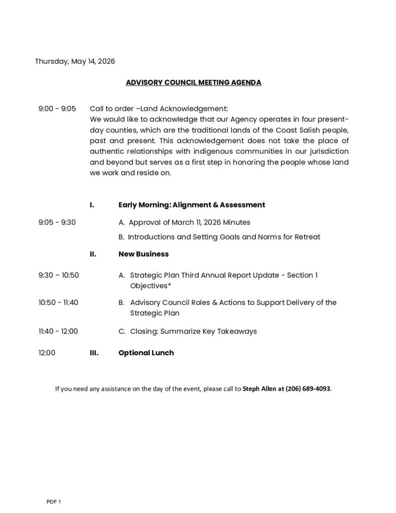 May 14 2026 advisory council meeting agenda and materials pdf