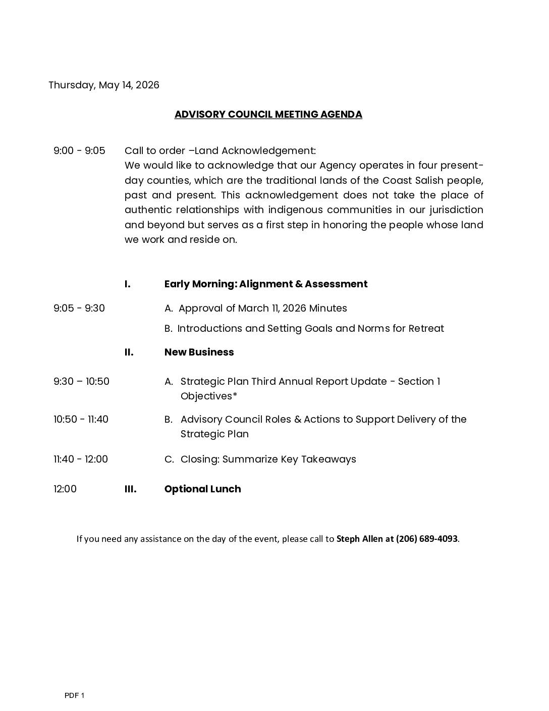 May 14 2026 advisory council meeting agenda and materials pdf