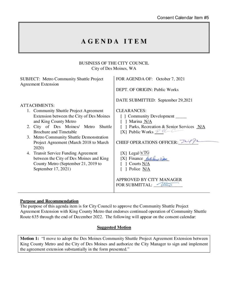 Metro Community Shuttle Project Agreement Extension Pdf