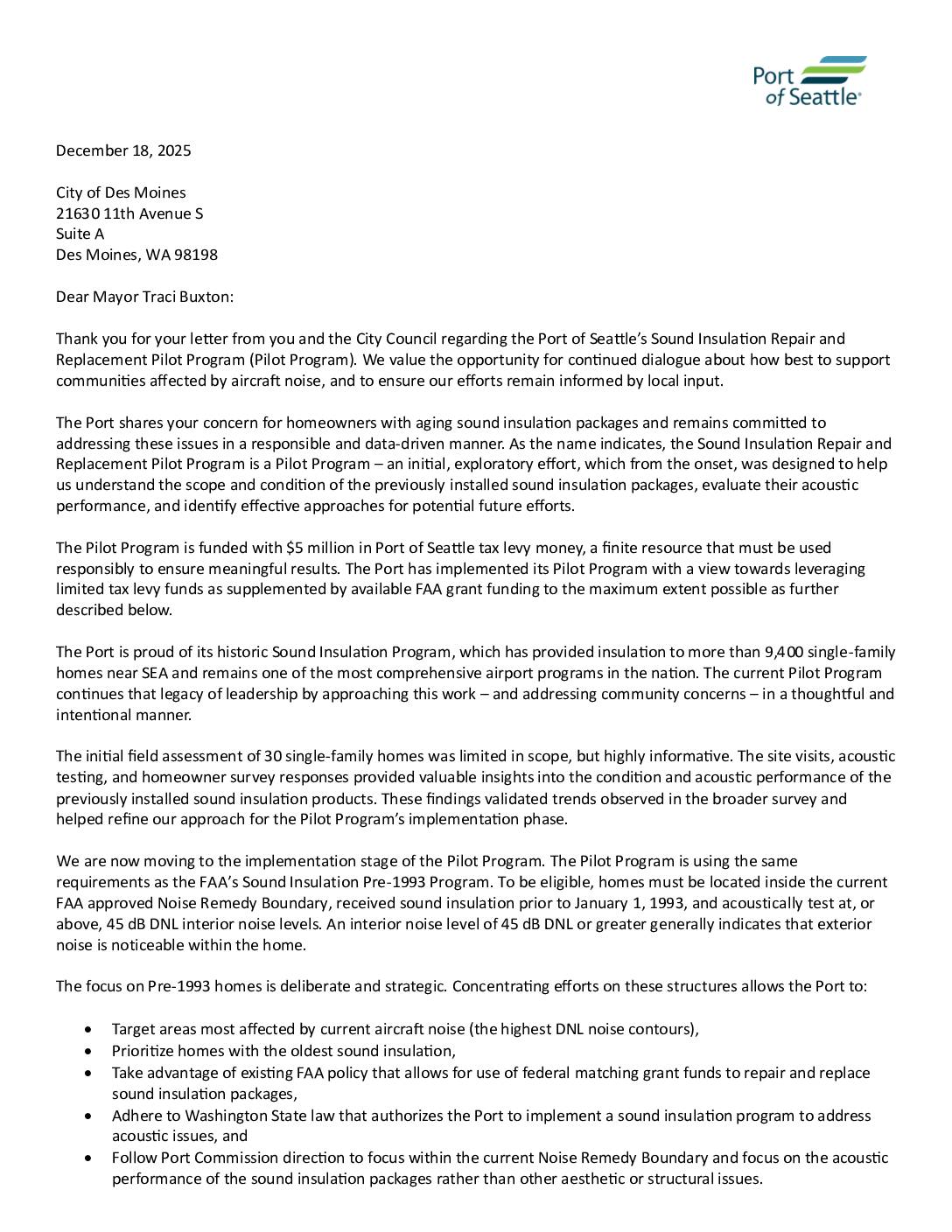 Pos TH RESPONSE LTR to Des Moines Mayor Traci Buxton Sound Insulation Repair Replacement Pilot Program Copy 3 Pdf