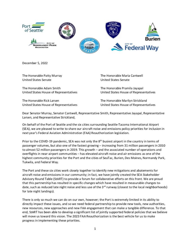 PortCities 2023 FAA Reauthorization Letter FINAL SeaTac Airport