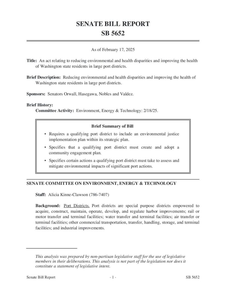 SB5652 Senate Bill Report SBA ENET 25 Pdf
