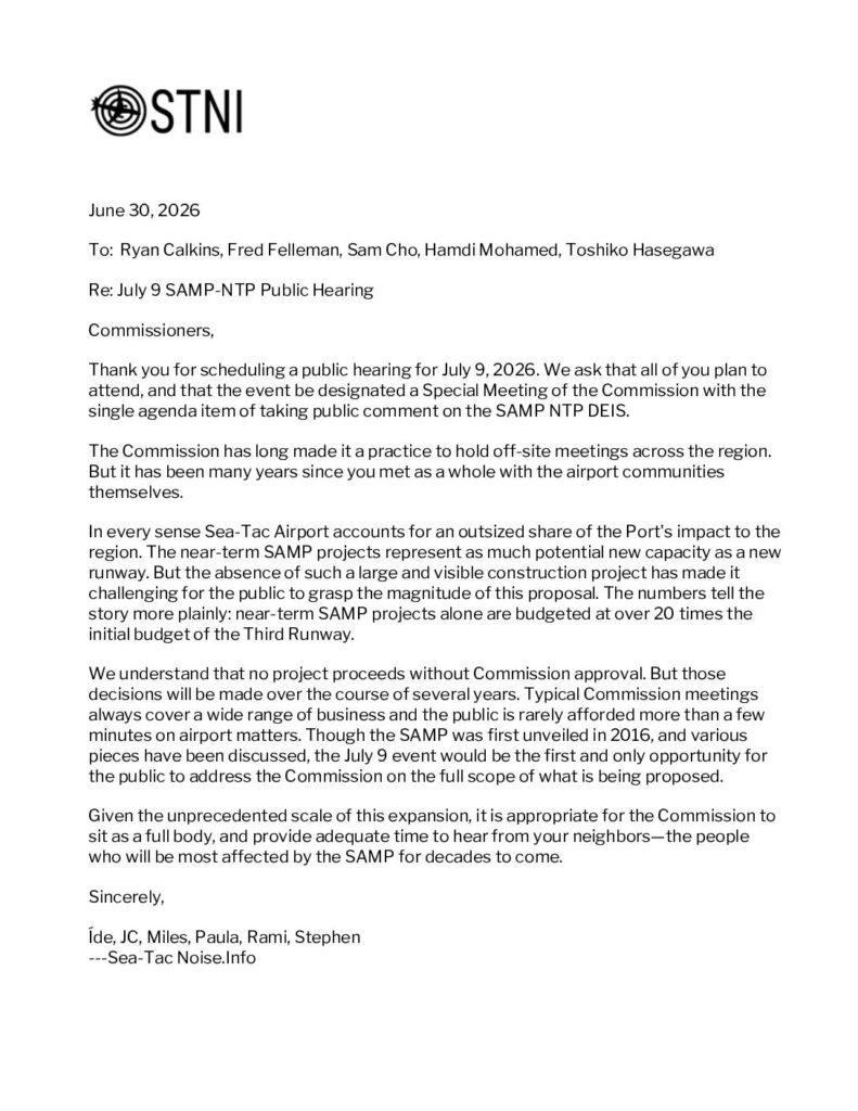 Stni letter to port commission on SAMP public hearing june 30 2026 pdf