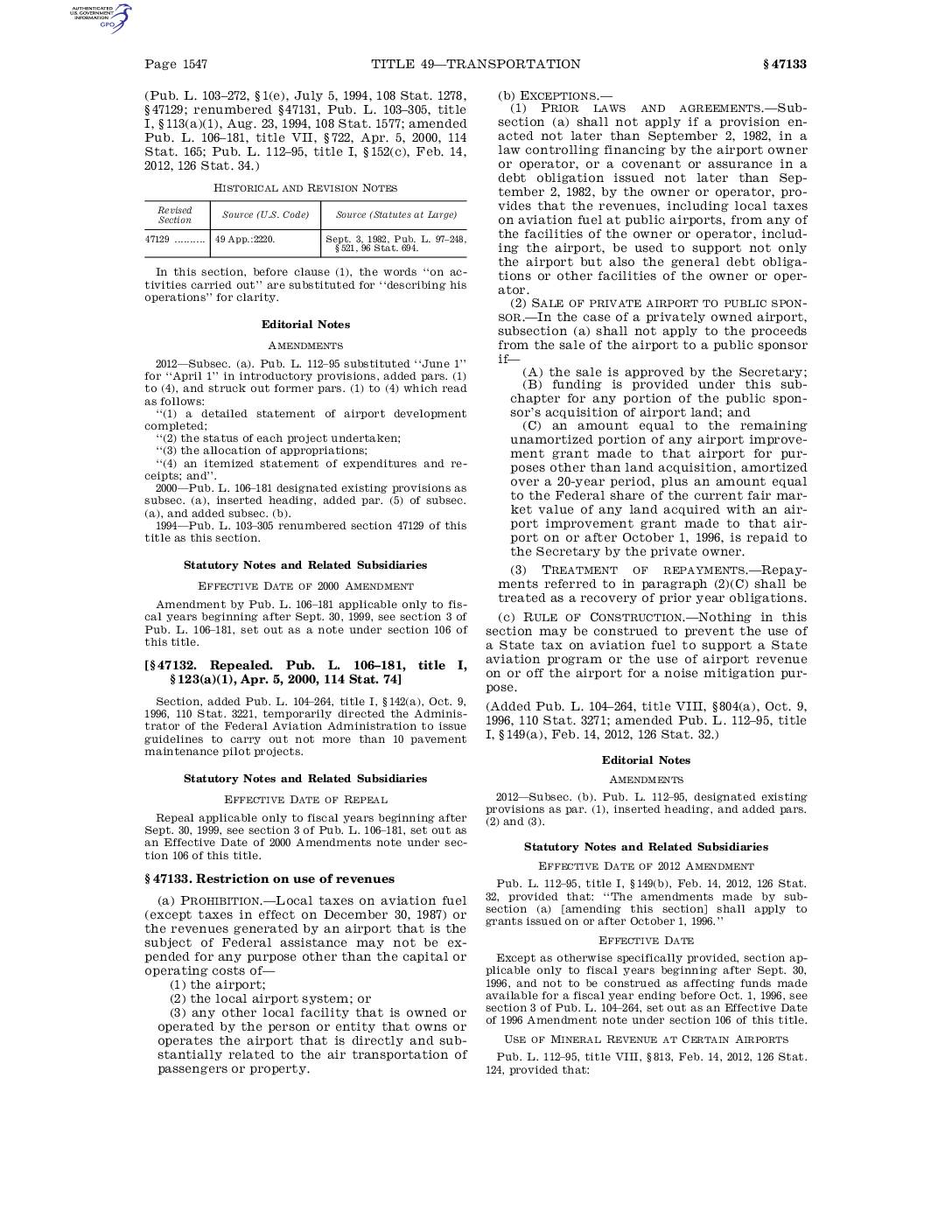 Uscode 2023 Title49 Subtitlevii Partb Chap471 Subchapi Sec47133 Pdf