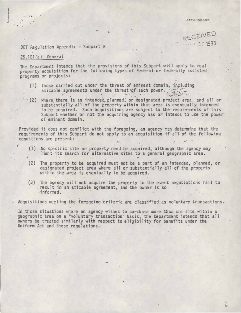 Dot regulation appendix subpart b 25 101a real property acquisition pdf