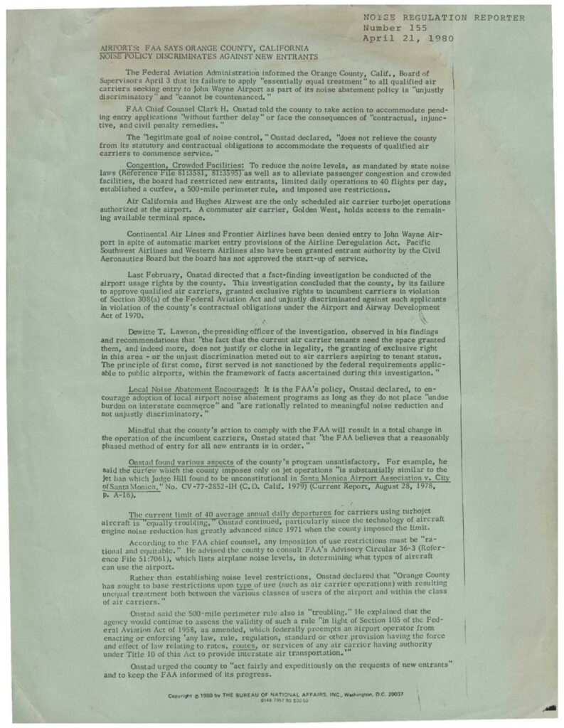 FAA noise regulation reporter 155 orange county john wayne airport 1980 04 21 pdf