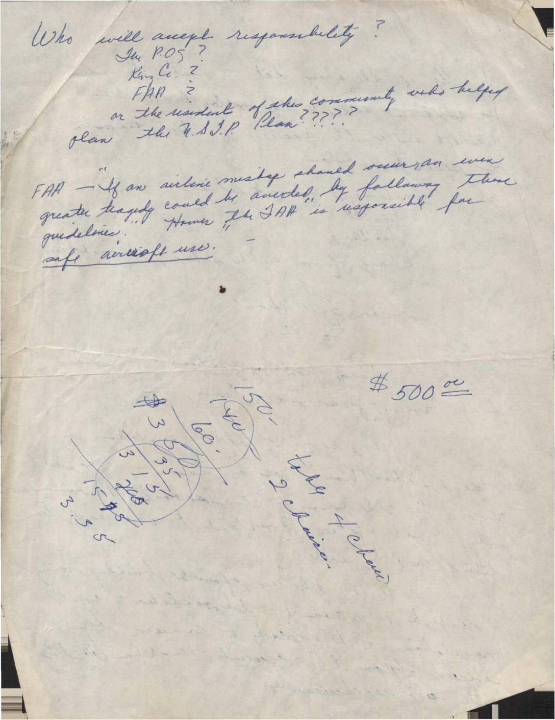 Handwritten notes FAA responsibility highline school district complaint pdf