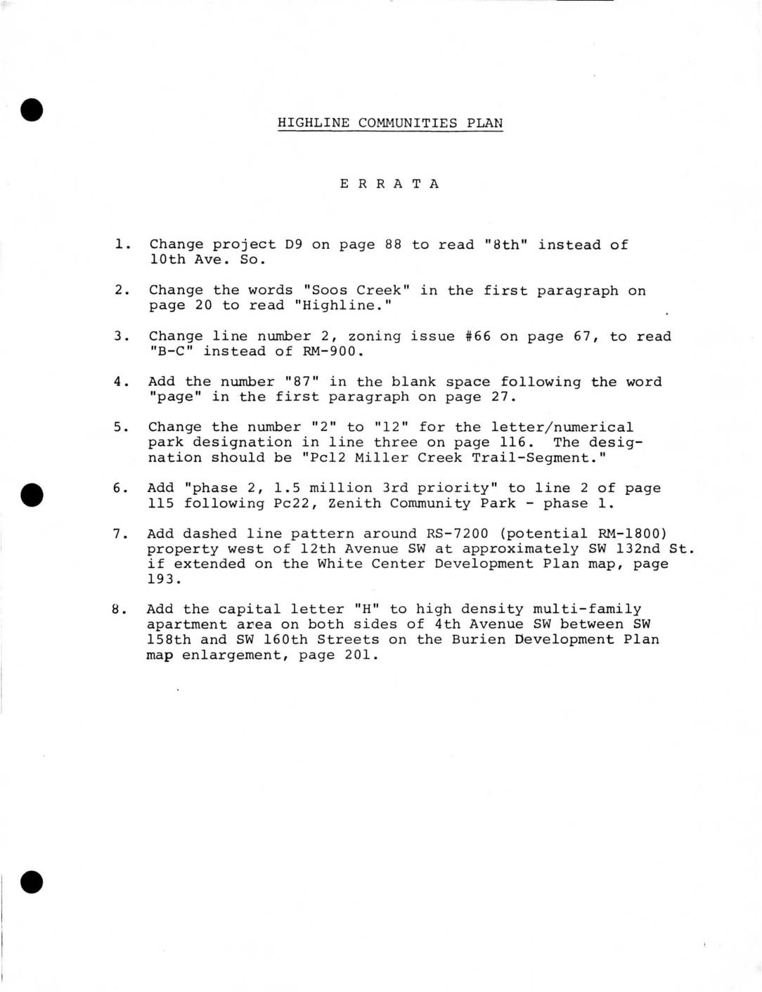 Highline communities plan errata adopted hcp modifications pdf