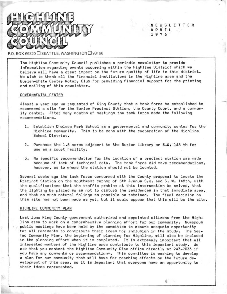 Highline community council newsletter 1976 04 pdf