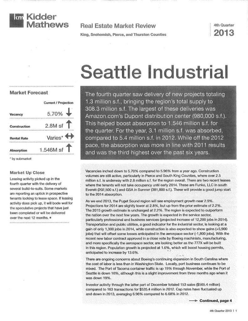 Kidder mathews seattle industrial real estate market review q4 2013 pdf