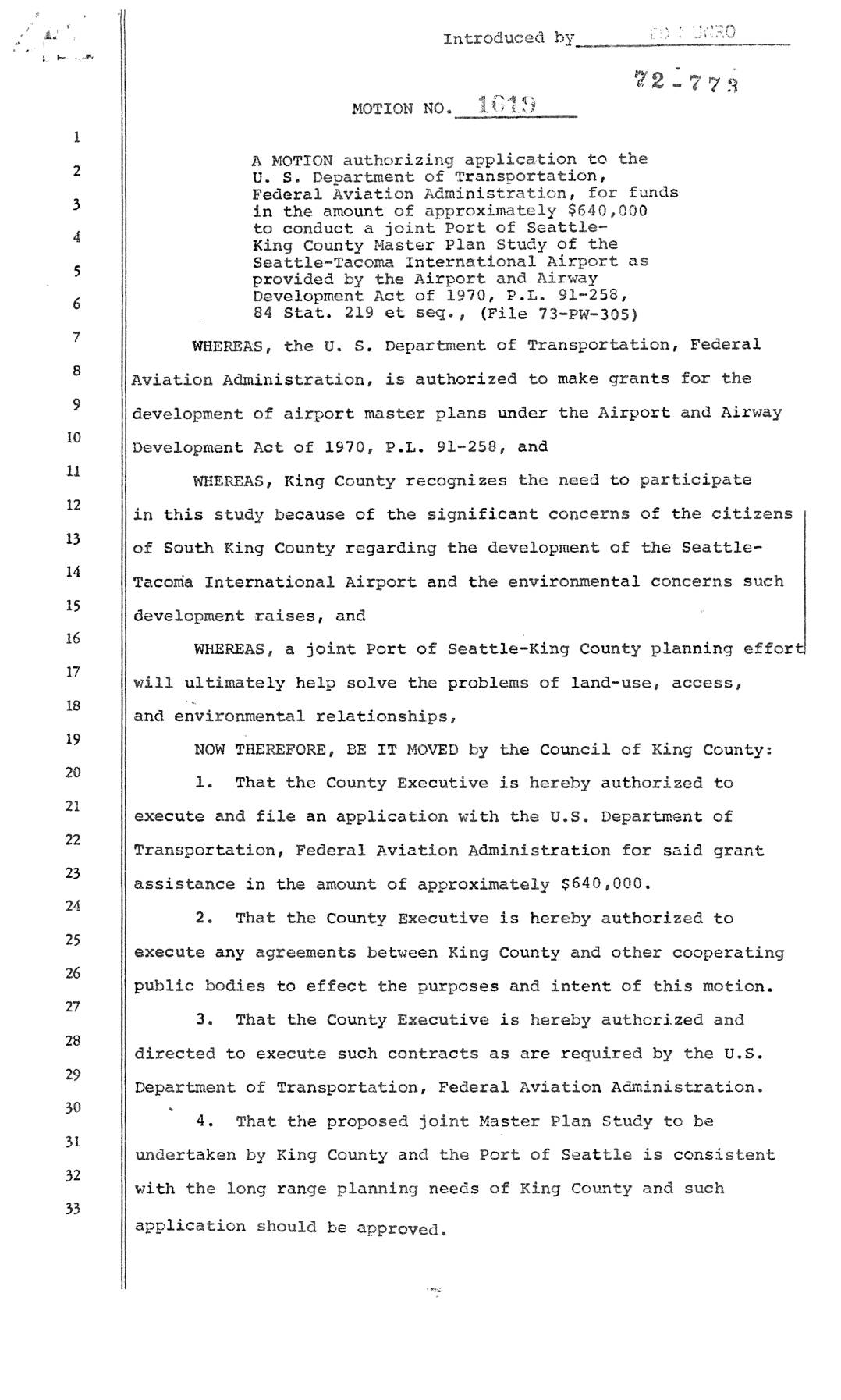 King county motion 1019 1972 11 27 FAA grant sea tac master plan pdf