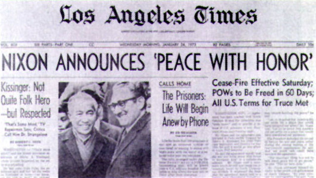 Los Angeles Times front page January 24 1973 Nixon announces peace with honor