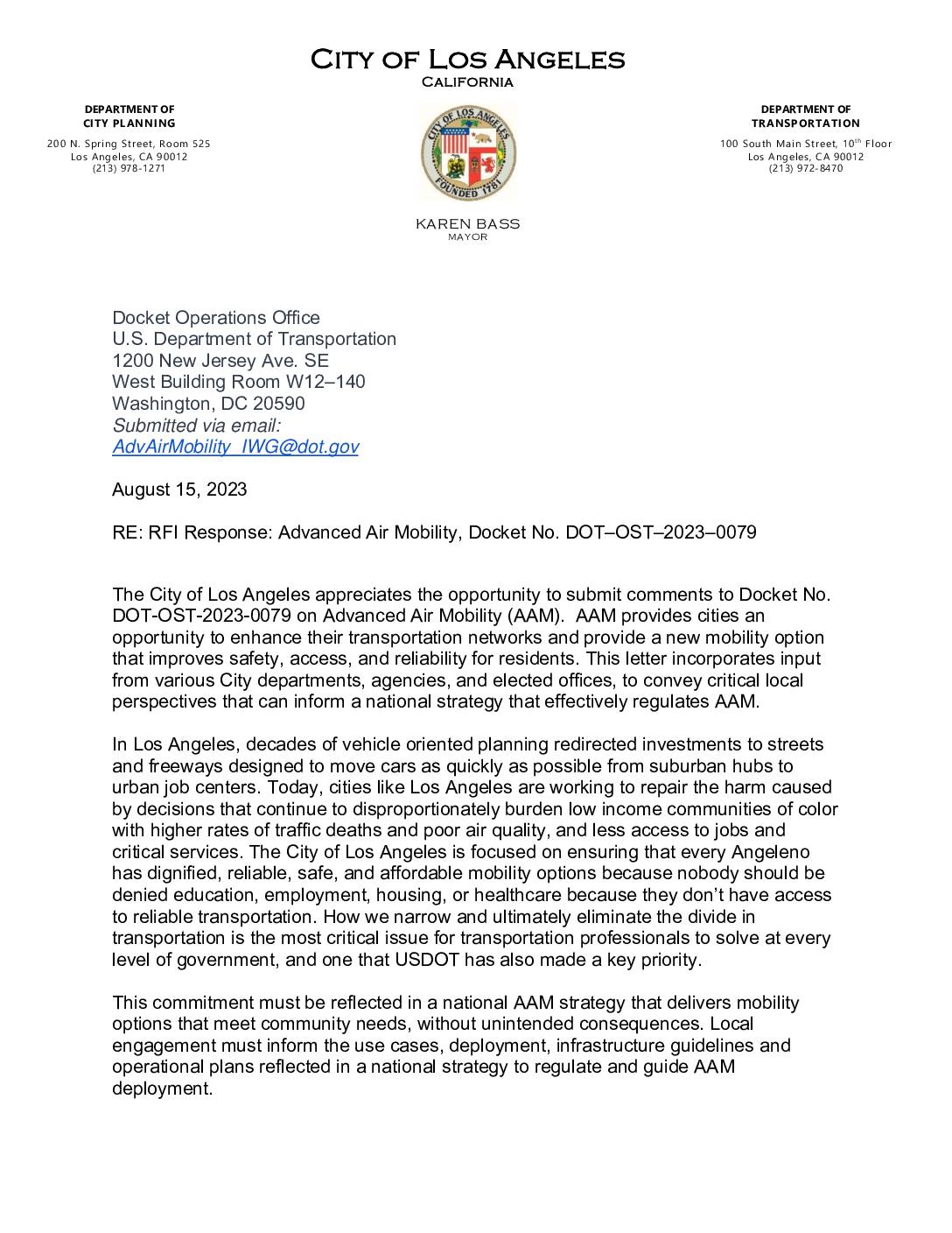 Los angeles rfi response aam dot ost 2023 0079 2023 08 15 pdf