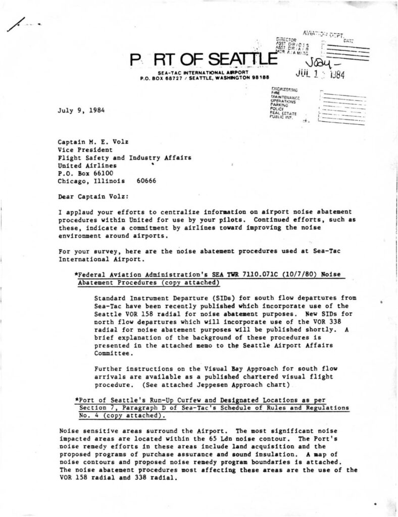 Port of seattle 1984 07 09 noise abatement procedures letter united airlines pdf