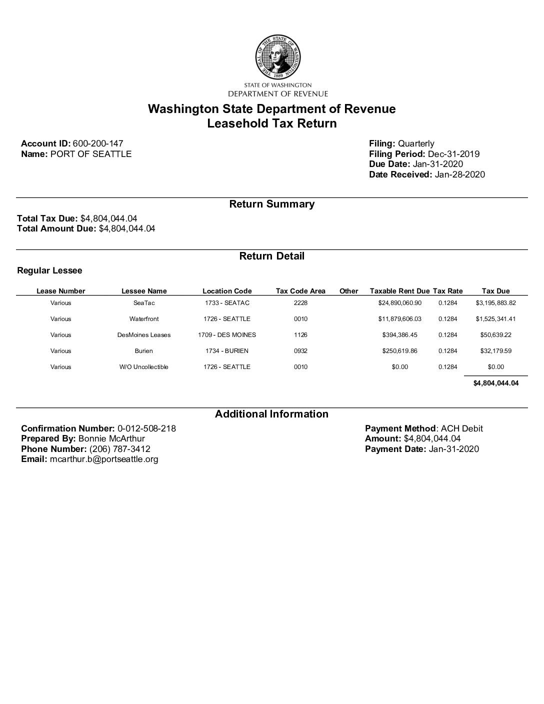 Port of seattle leasehold tax return q4 2019 pdf