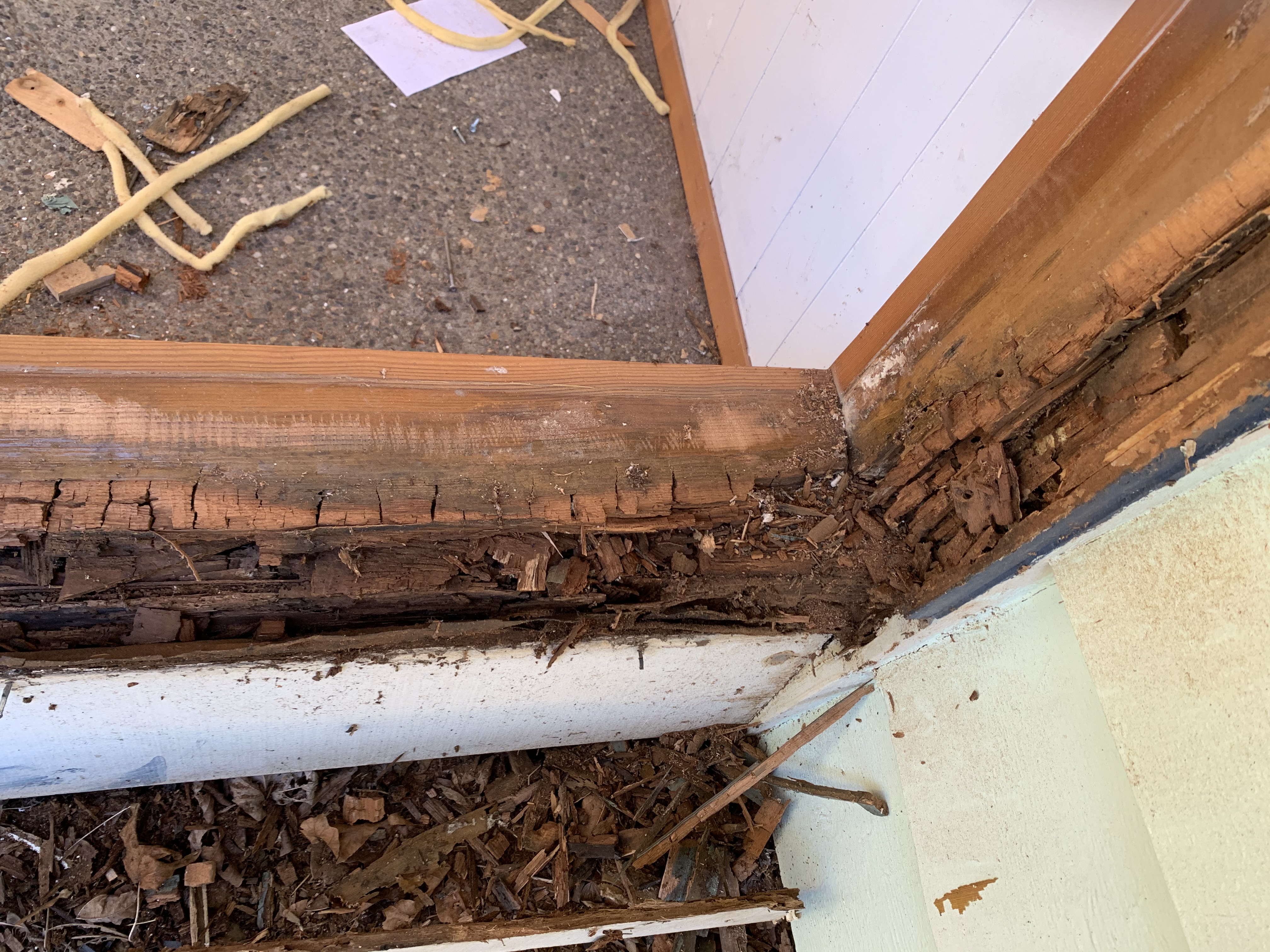 Severely rotted window sill at Port package recipient home
