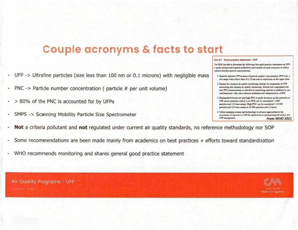 PSCAA UFP monitoring key terms: UFP, PNC, SMPS definitions