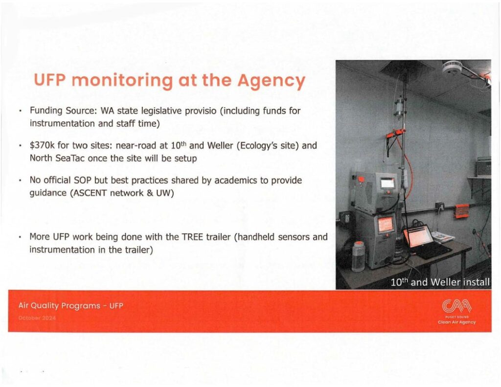 PSCAA UFP monitoring program: two sites, $370k WA state funding