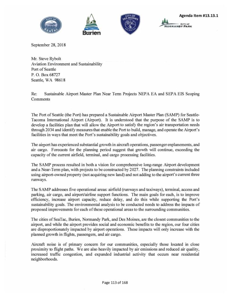 SAMP NEPA ea SEPA EIS scoping joint comment letter four cities 2018 09 28 pdf