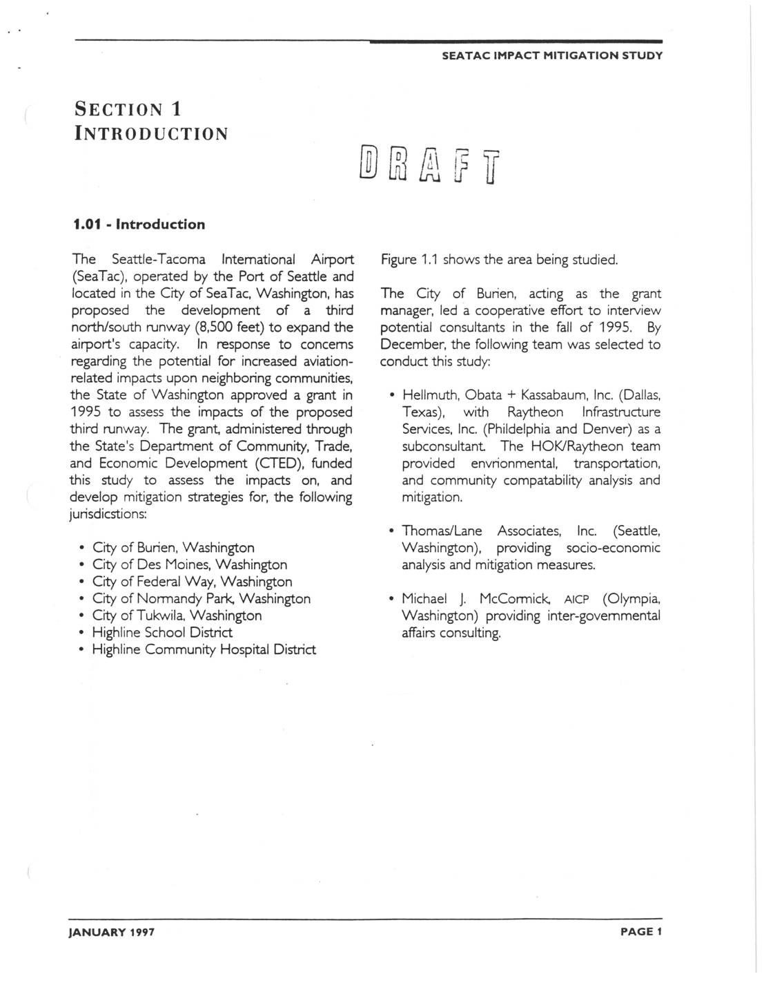 Seatac impact mitigation study 1997 01 section 1 introduction project scope pdf