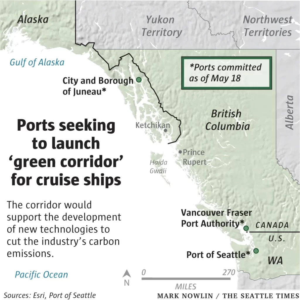 Seattle Times map of PNW green corridor for cruise ships